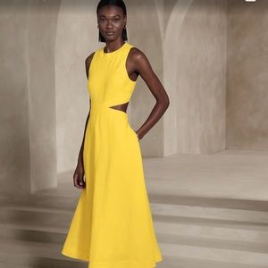 WHITE Linen Cutout Dress - Banana Republic